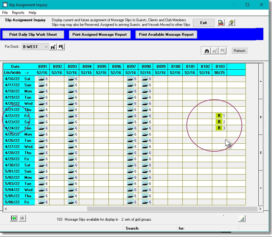 Future Slip/Date Query Screen