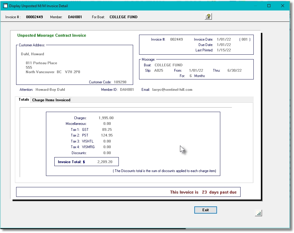 Invoice Inquiry Screen